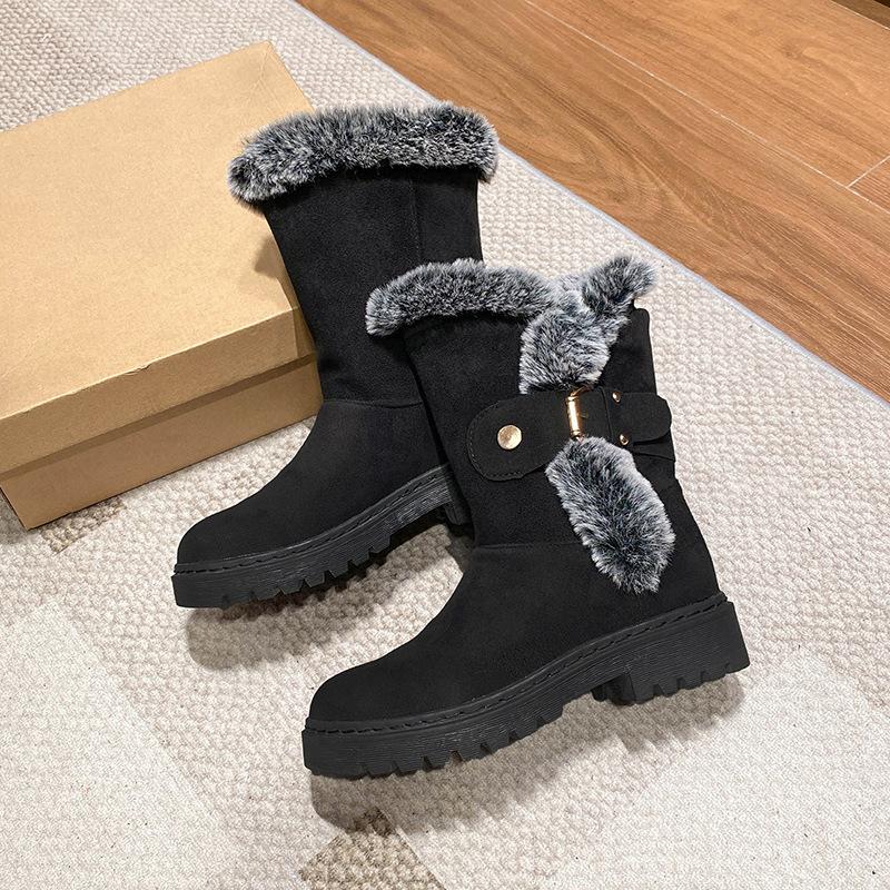 Women Mid-Calf Boots 2025 Outdoor Luxury Ankle Boots Round Toe Slip On Shoes Female Fashion Comfortable Warm Snow Boots Women