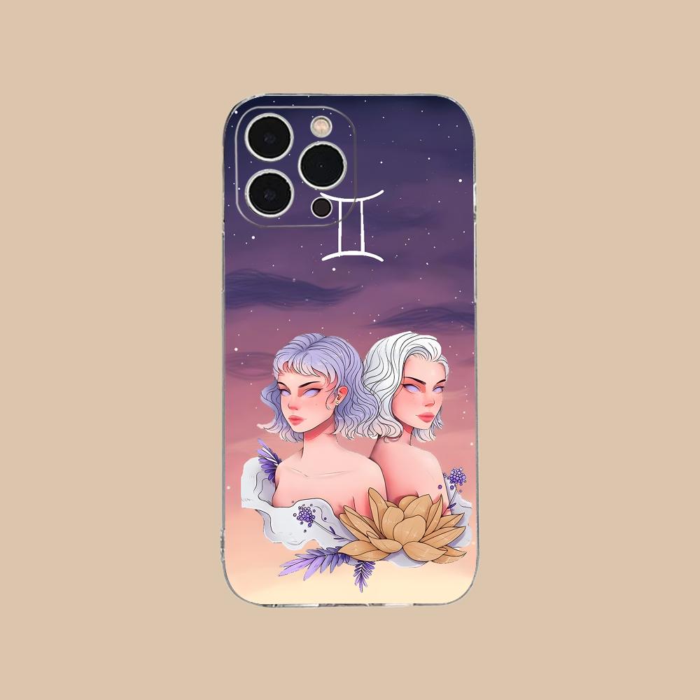 Zodiac Sign Gemini Mobile Phone Case for iPhone 17 16 15 14 13 12 11 X XR XS Air Pro Max Plus Mini Clear Colorful Cover Luxury