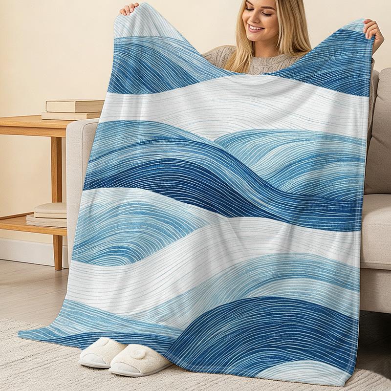 Soft Non-Pilling Flannel Blanket – Warm Skin-Friendly, Simple Wavy Pattern, All-Season for Home Sofa Naps, Perfect for Christmas & Halloween
