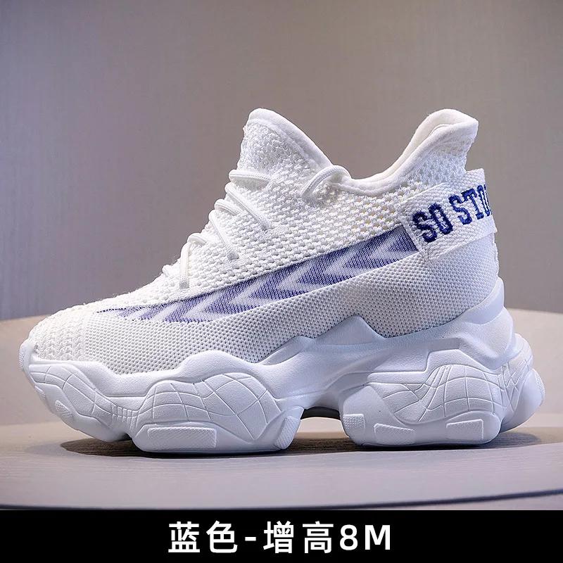 Fashion High Quality 8CM Knitting Air Mesh Women Spring Summer Shoes Chunky Sneakers Platform Wedge Breathable Fashion Sneakers Slip On