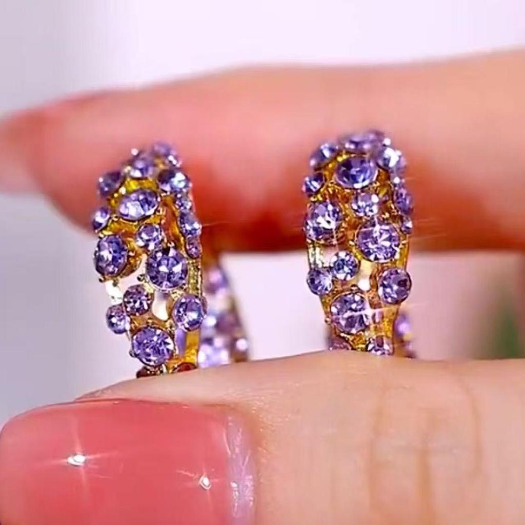 Elegant Purple Zirconia Diamond-Studded Earrings: Niche Design, Luxurious & Versatile