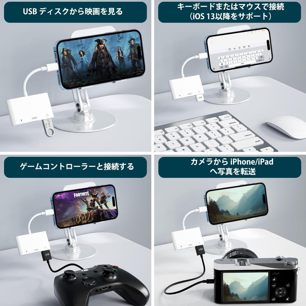 iPhone HDMI Conversion 1080P HDMI Port USB Port Lightning Fast PD Charging Lightning to USB Camera Bidirectional Transfer for iOS 13 and Camera Card