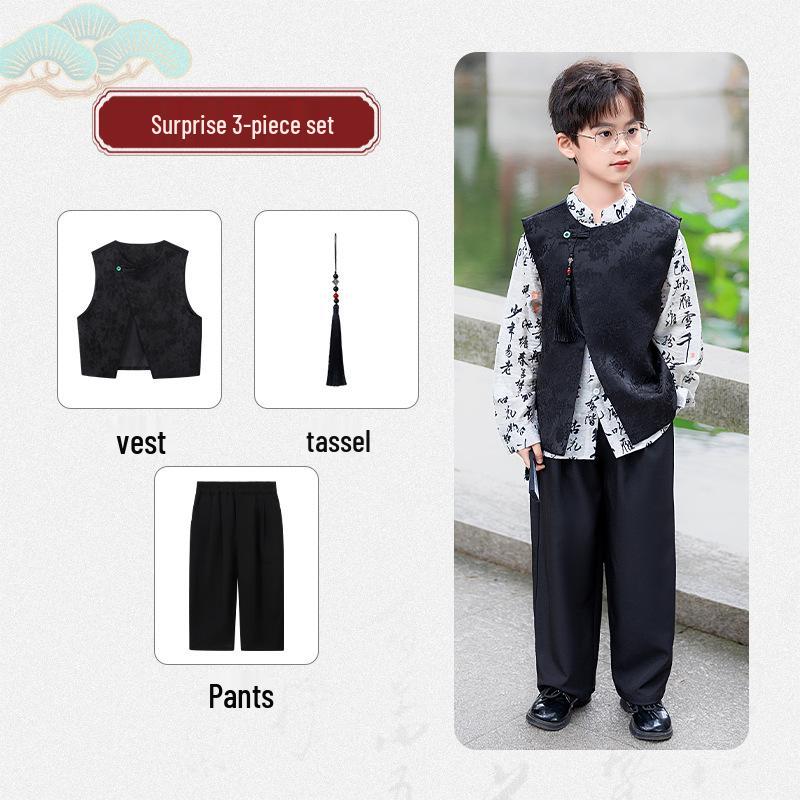 Boys' Chinese-Style Hanfu Set: Tang Suit Vest for Summer Performance