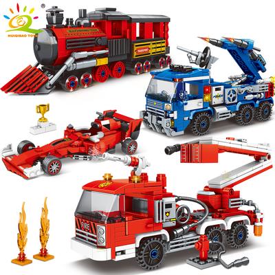 City Car Model Building Blocks Fire Fighting Police Truck Train Construction Bricks Set Children Toys for Kids Boy Game
