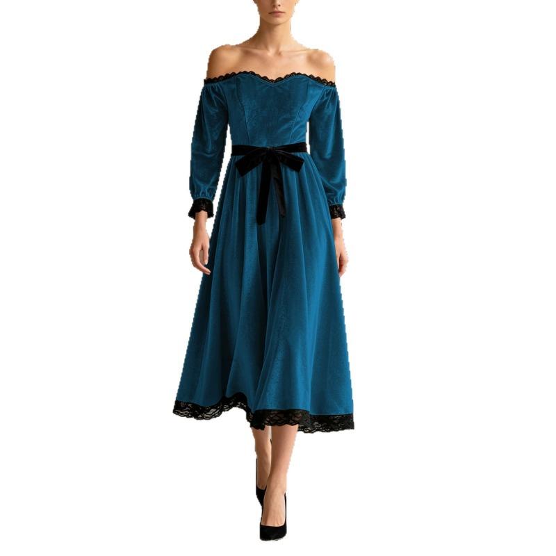 QICED Women's Fashion Spring Autumn Solid Color Print Long Sleeve Casual Dresses