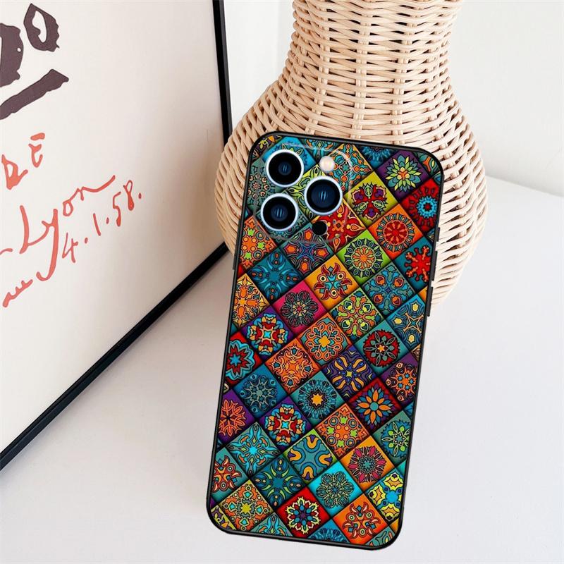 Vintage Retro Lattice Flower Phone Case For iPhone 17 Pro Max 16 15 11 12 13 14 Pro Max mini 15 16 Plus 16e 17 Air Cover