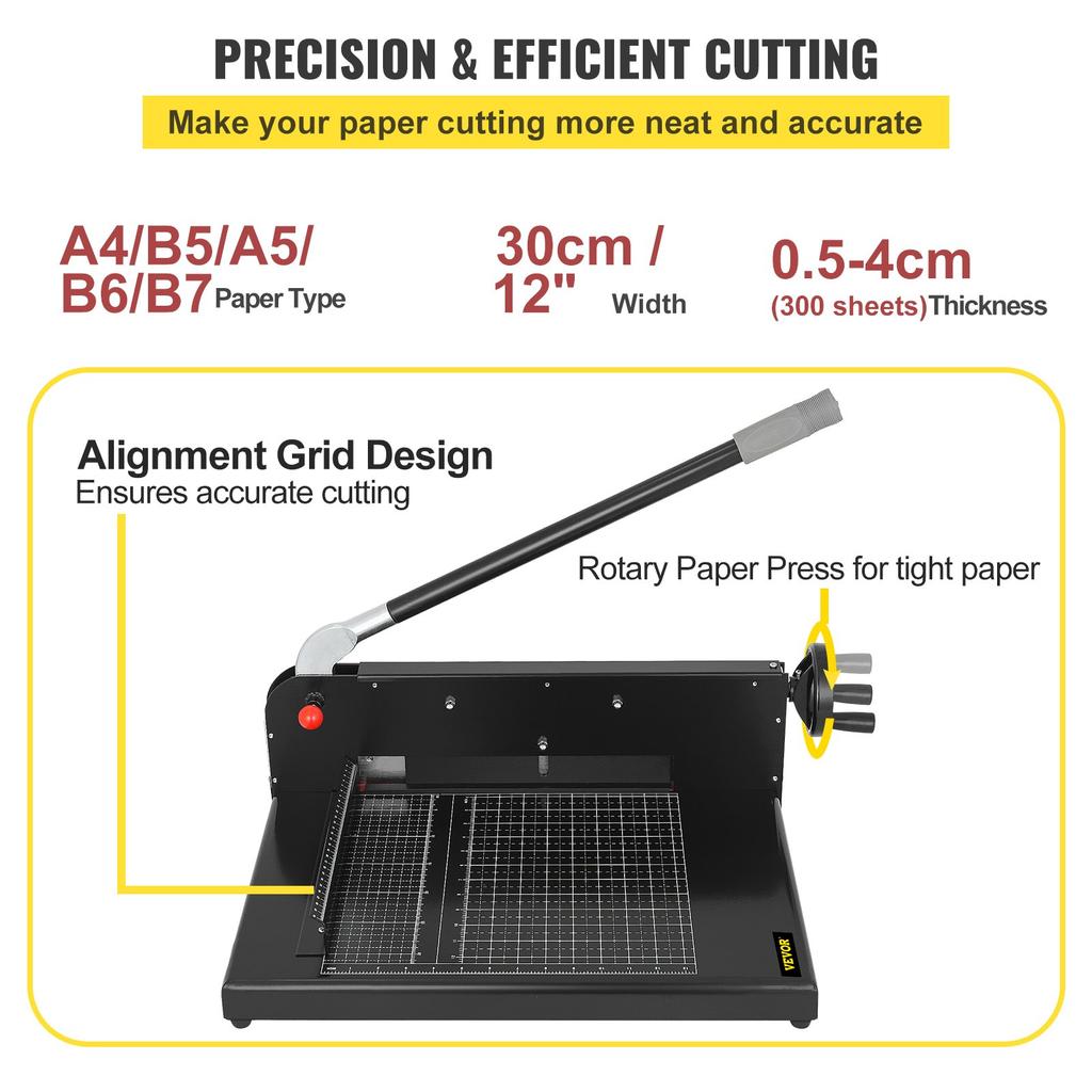 VEVOR A4 Paper Guillotine 12" Width Paper Cutter Heavy Duty Manual Stack Paper Trimmer Stack Cutter with Clamp Safe Lock for Home Office