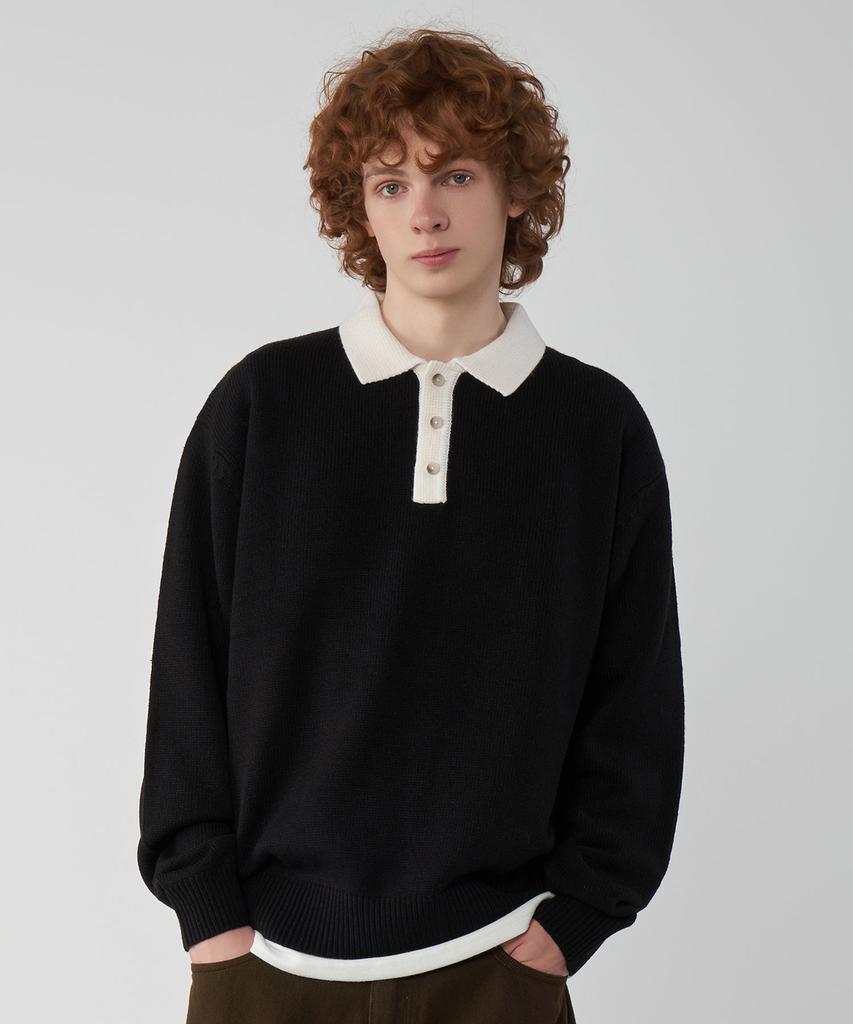 UNTAPPED STUDIO Oversized Color Block Collar Hacci Knit 3 Colors