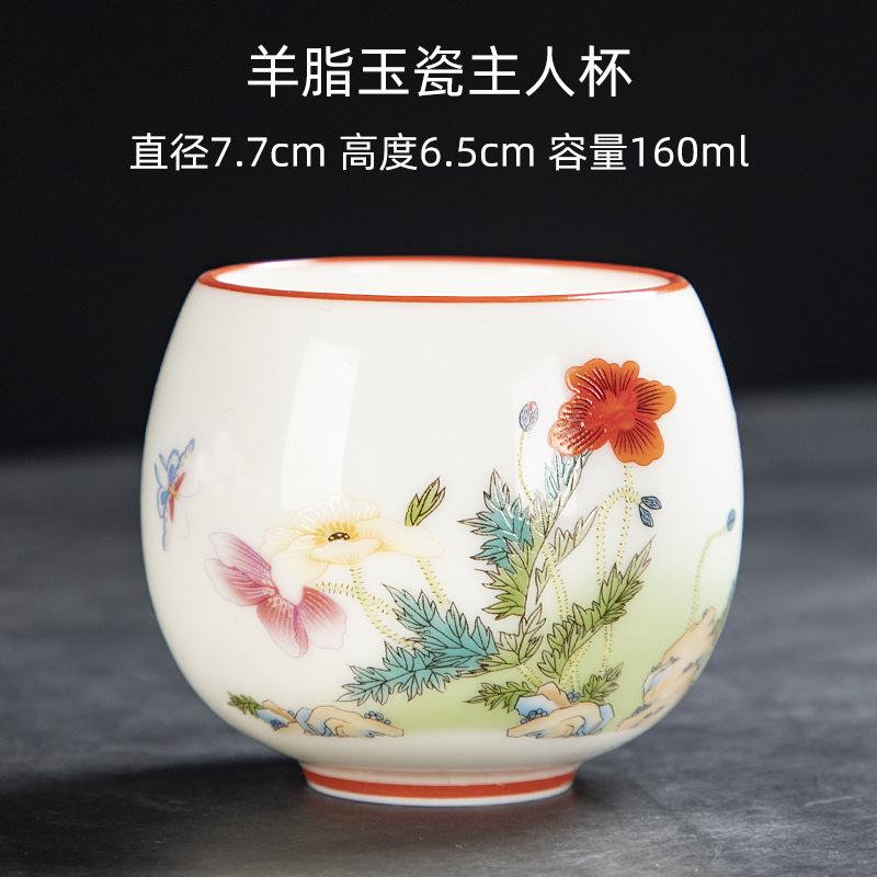 Yangzhi Jade Porcelain Shadow Green Small Tea Canister Hand-painted Landscape Non-spill Cup Kung Fu Tea Set Tea Cup