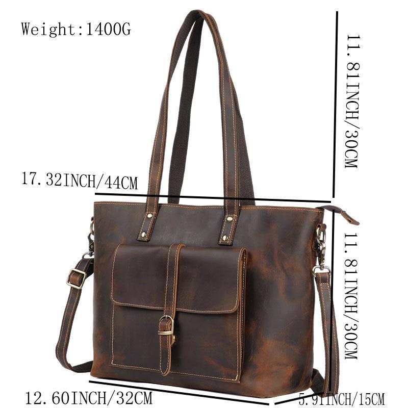 Vintage Unisex Crazy Horse Leather Tote Bag: Large Capacity, Fashionable Single Shoulder Cowhide Handbag
