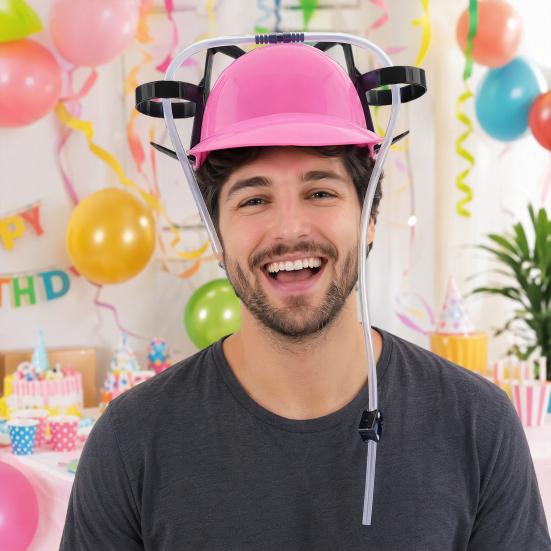 Drink Cap with Straw, Drinking Hat for Adults, Plastic Lazy Drink Helmet, Creative Beer Hat for Birthday Parties Festivals Home Office