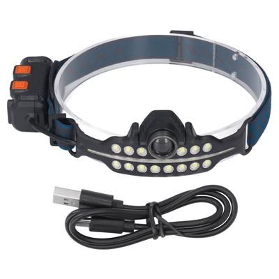 פנס ראש LED מסוג אינדוקציה טעינת Type-C נורית LED אדומה אזהרה פנס ראש מתכוונן לעבודה קמפינג