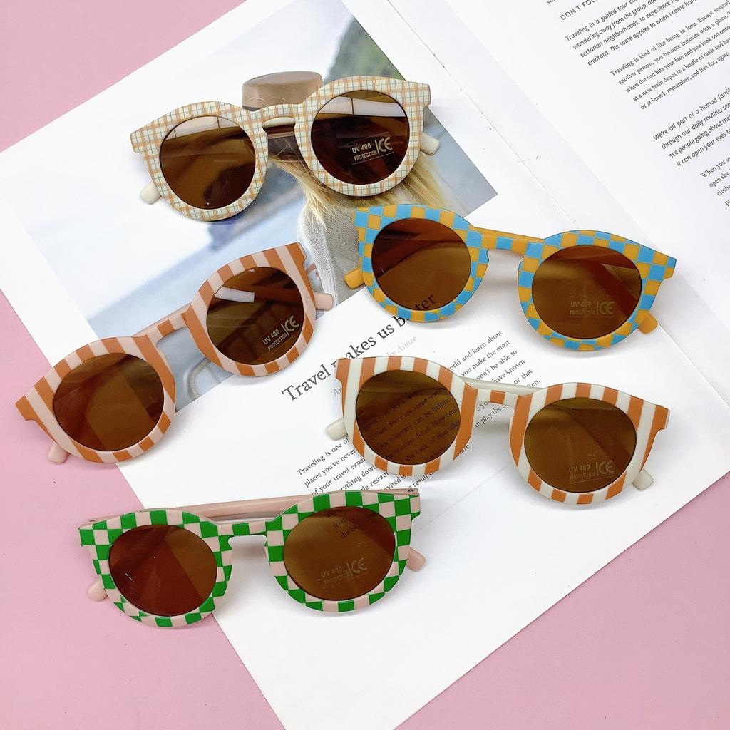 Individualized Children's Sunglasses Fashion Boys and Girls Checkerboard Sunglasses Baby anti-UV Glasses Tide