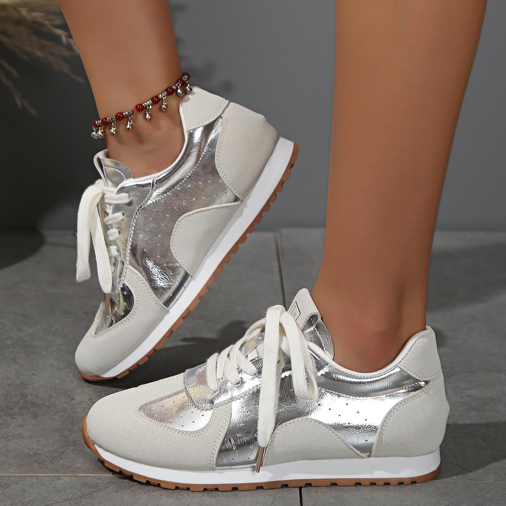 Women's Sneakers 2025 Spring/autumn Silver Casual Flat  Sneakers Female New Women  Casual Comfortable Vulcanized Shoes 659