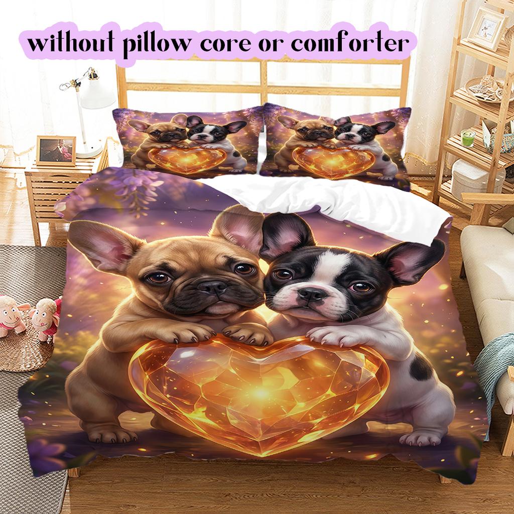 Two animals and lovePattern Bedding Quilt Set Quilt Cover Pillowcase Home Decoration Birthday Gift (1 * duvet cover + 2 * pillowcase, without core)