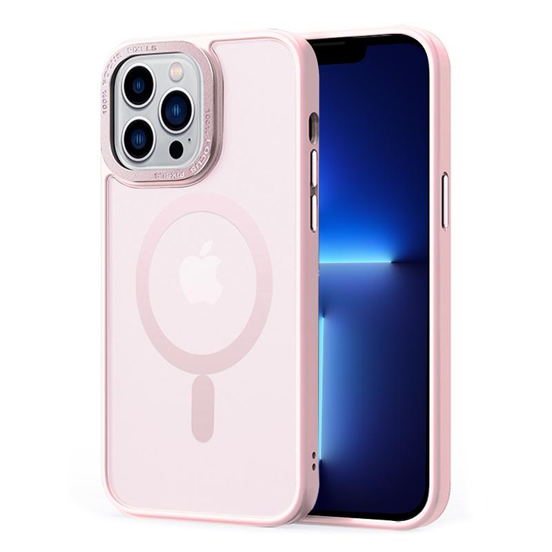 

For iPhone 13 Pro Compatible with MagSafe Translucent Matte PC+TPU Anti-drop Case Skin-touch Phone Cover Pink