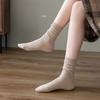 Coffee-colored Dui Dui Socks for Women's Autumn and Winter, Thin Double-needle Striped Long Socks for Women, Breathable Cotton Socks
