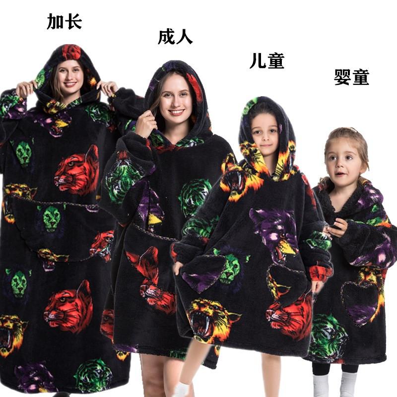 winter warm fleece hooded women's blanket sleeves fleece warm hooded sweater sweater women's hooded robe pajamas sleepwear robe
