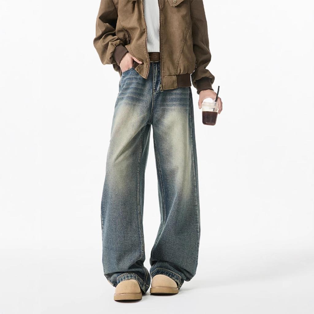 Men's Casual Fashion High Waist Straight Floor-length Jeans