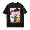 Trendy Anime Couple Print Short Sleeve T-Shirts, Loose Breathable Streetwear Tops for Men and Women Pure Cotton T-shirt
