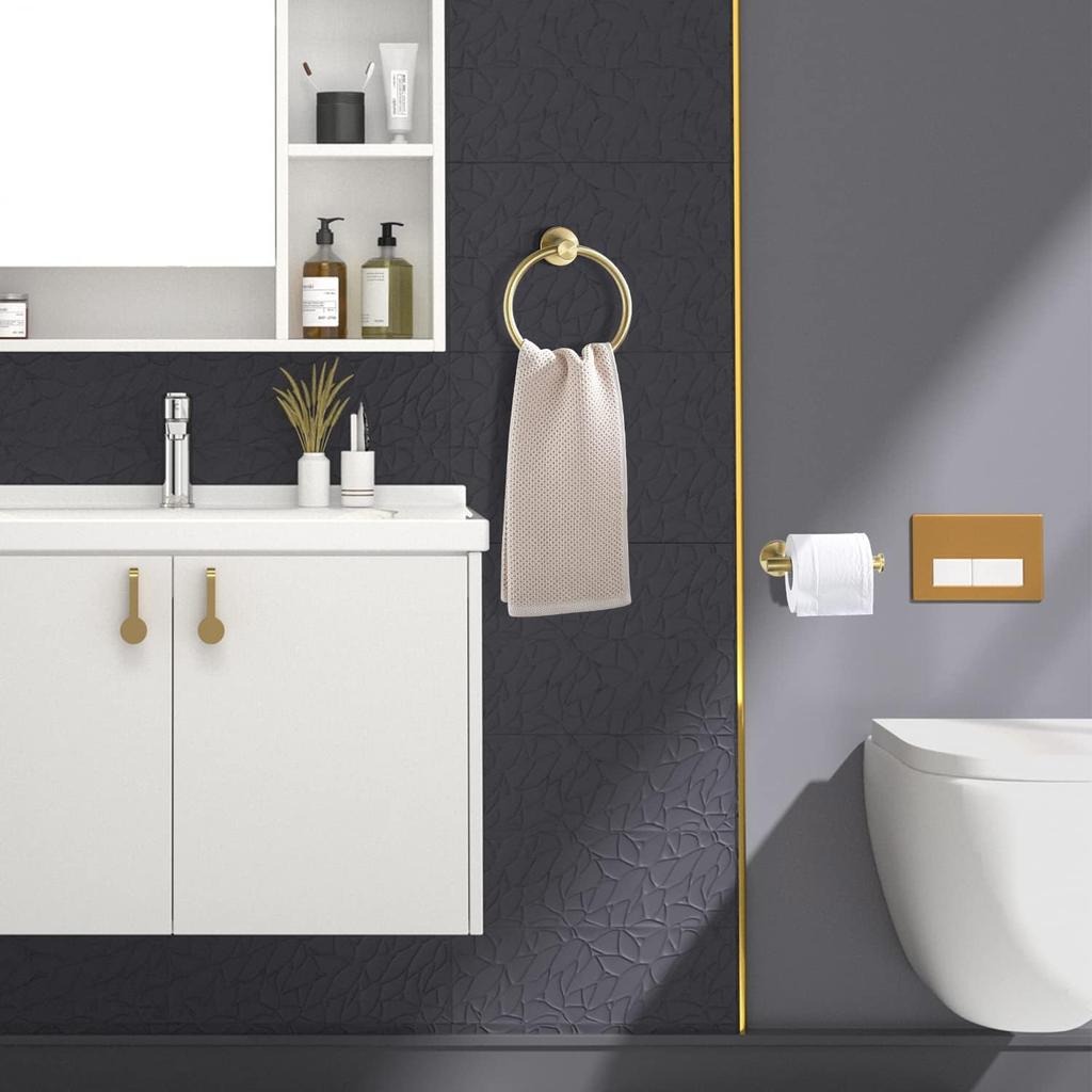 Toilet Paper Holder Towel Ring Brushed Gold Bathroom Hardware Hand Towel Holder Bathroom Accessories Set Wall Mount Stainless Steel 2 Pieces