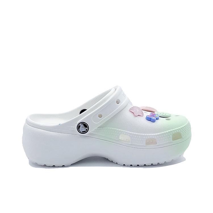 Crocs Classic Platform Lined Clog Childish Green EVA Hole Shoes Unisex Styles White and Green