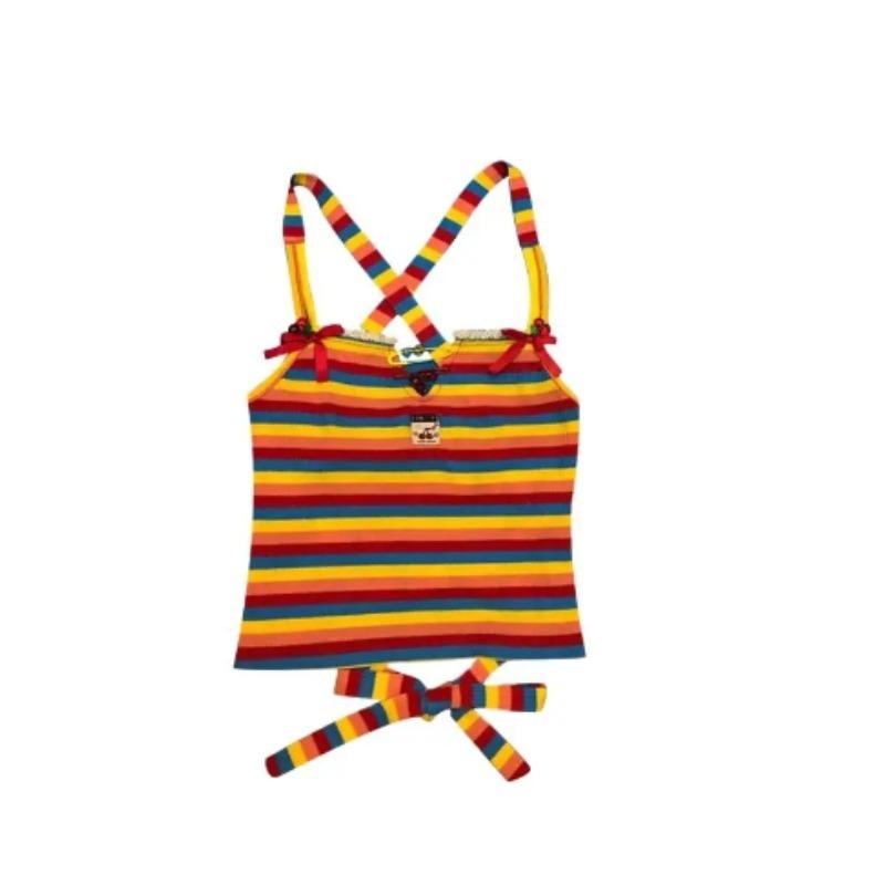 

Летние пикантные девушки носят радужные полоски сексуальные допаминовые мини-бретельки женский милый топ без рукавов с открытой спиной короткий топ S разноцветный