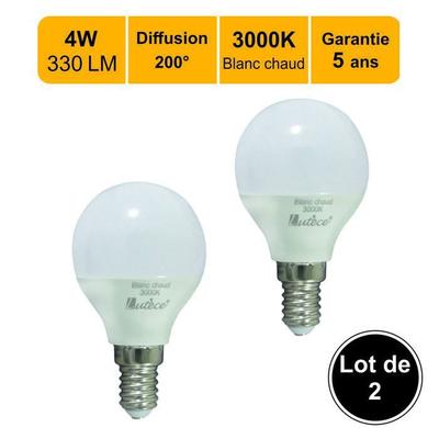 Lot of 2 LED Bulbs E14 4.5W 330Lm 3000K - 5-year Warranty
