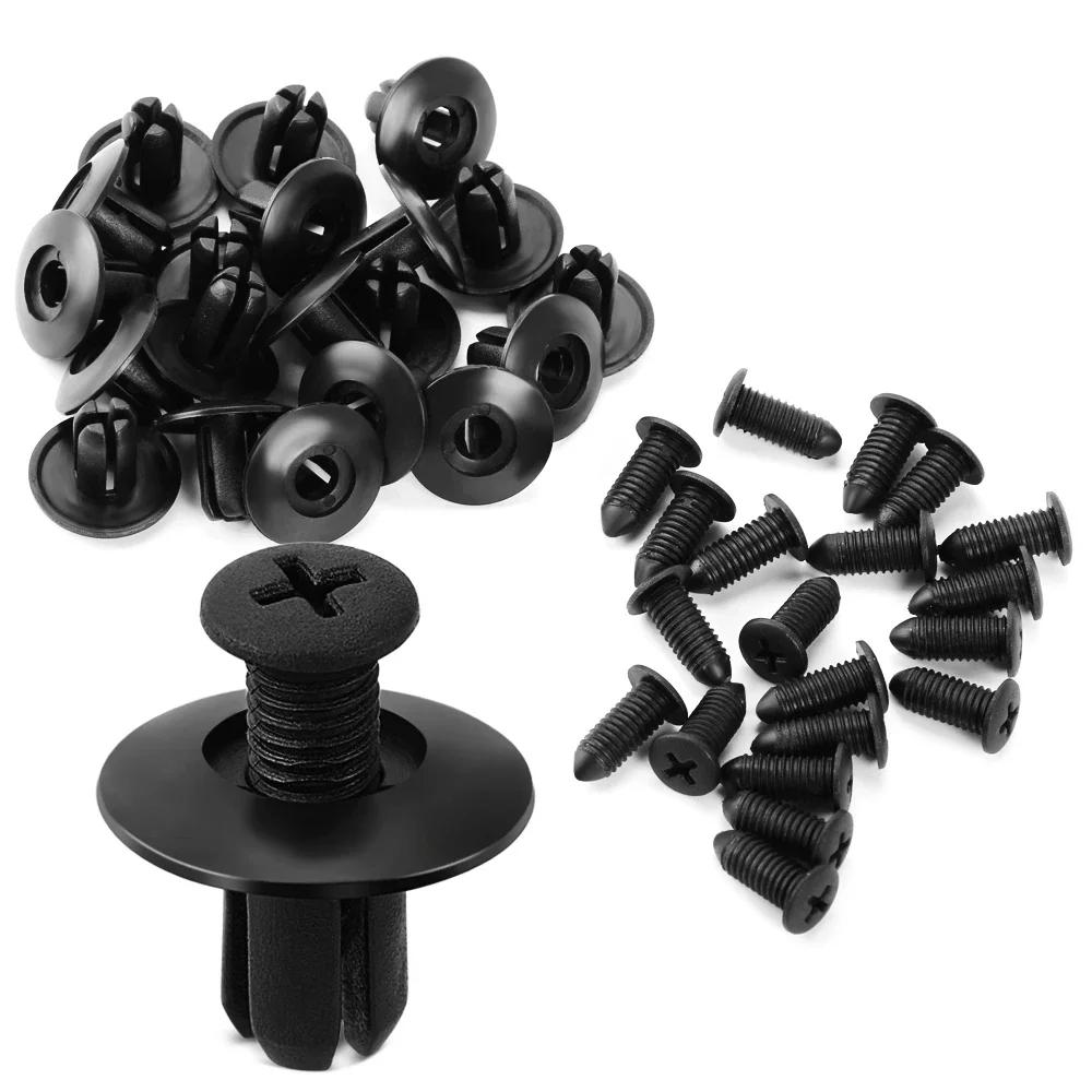 300/50pcs 8mm Plastic Fasteners Screws Universal Car Bumper Fender Black Rivets Car Fastener Push Pin Clips Auto Accessories