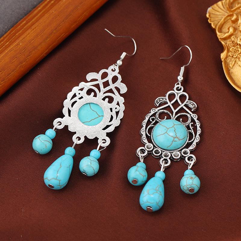 Bohemian Ethnic Retro Floral Turquoise Dangle Earrings