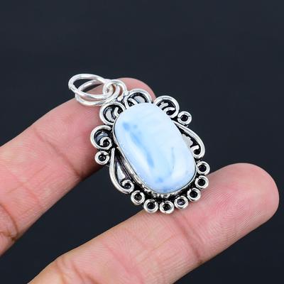 925 Sterling Silver Owyhee Blue Opal Stone Anniversary Bezel New Pendant Jewelry