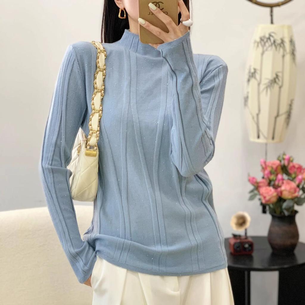 Women's Autumn New Clothes High-End Chic Beautiful Starry Sky Half Turtleneck Slim Knitwear