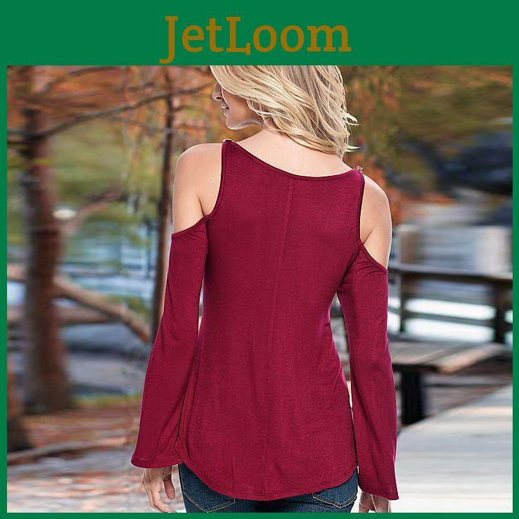 Women Loose Casual Off Shoulder Long Sleeve Lace Splicing Shirt Tops Blouse With Vneck Design