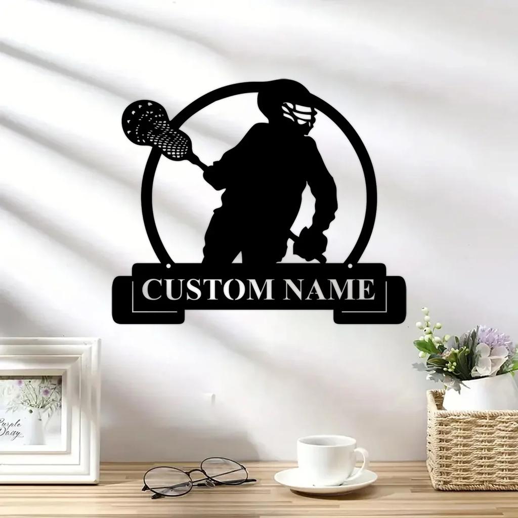 Metal Wall Art for Living Room, Personalized Name Sign, Rustic Farmhouse Decor, Gift for Lacrosse Player