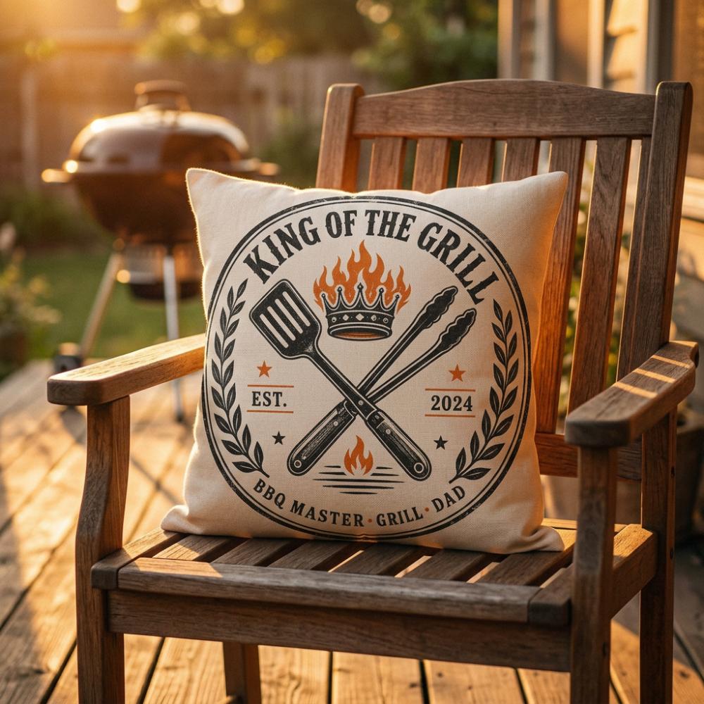 King Of The Grill Throw Pillow With Zipper Cover, Vintage Bbq Dad Cushion, Father'S Day Gift, Grilling Home Decor, 7 Sizes