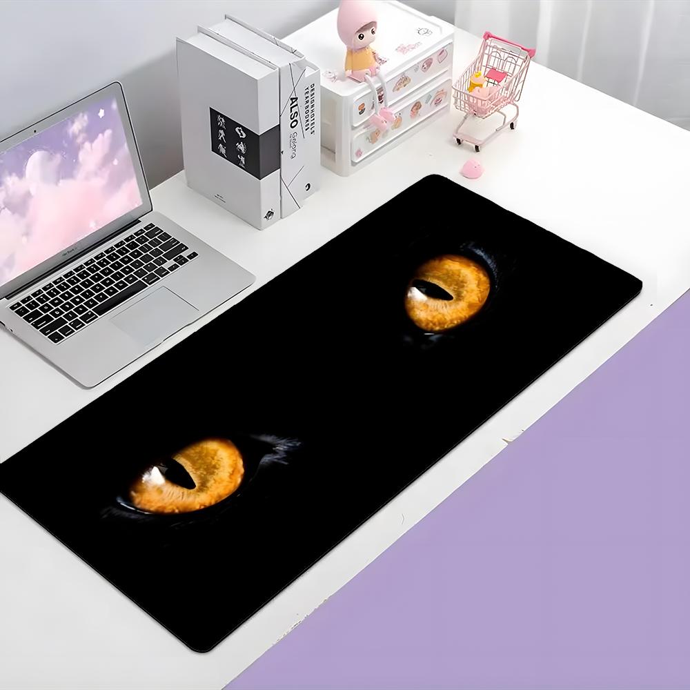 Ssimple Casual Dark Cozy Cat Eyes Mouse Pad Large Gaming Mousepad With Thick Stitched Edge Nonslip Desk Mat