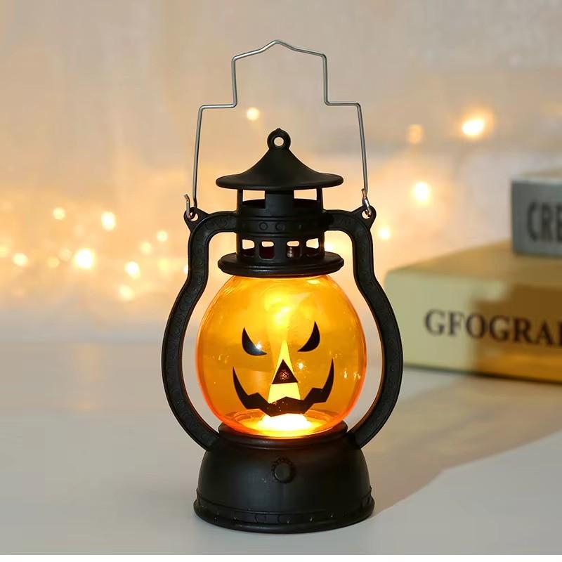1-10PCS Halloween Ghost Face Pumpkin Lamp LED Ghost Lamp Candle Light Retro Small Oil Lamp Halloween Party Home Horror Props