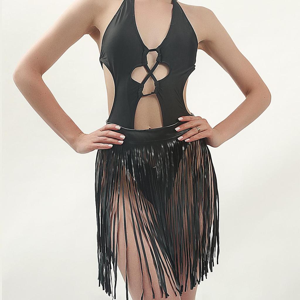 Women's European & American Tassel PU Leather Dance Skirt - Sexy, Fashionable Nightclub Hip Skirt