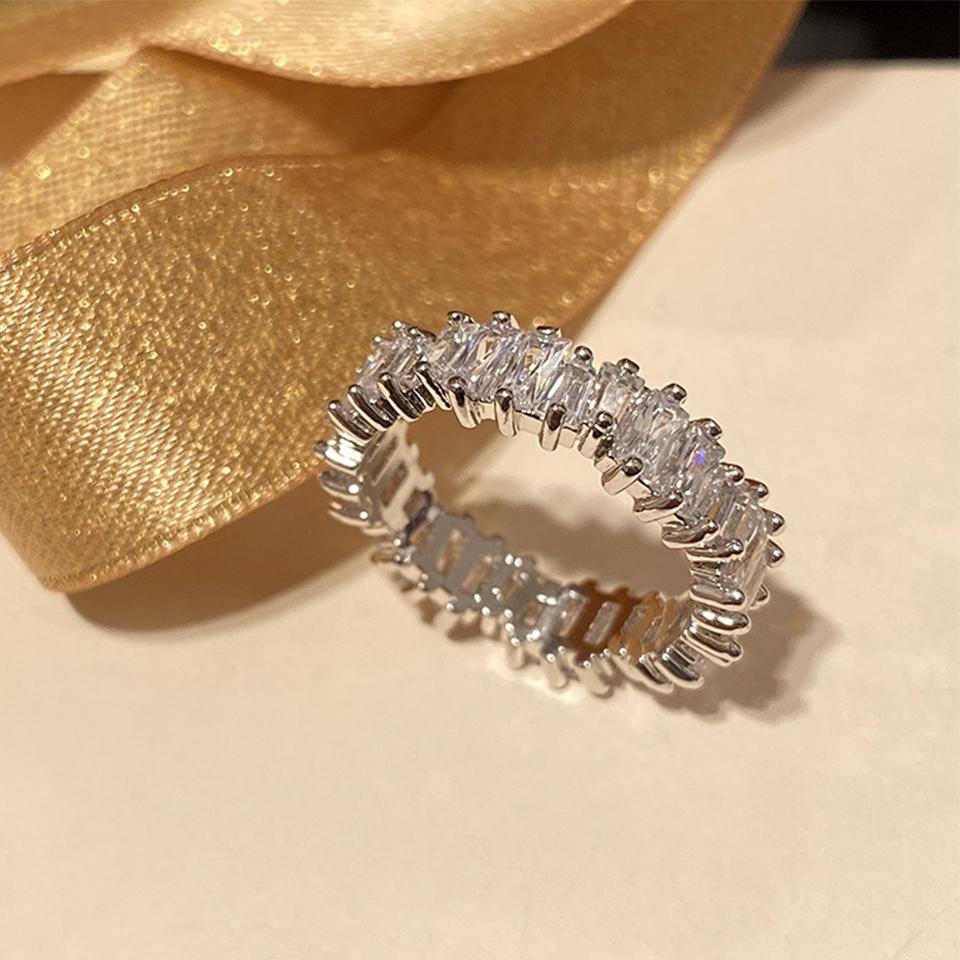 Classic Baguette Cubic Zirconia Engagement Rings for Women Luxury 18K Gold Color Plated Wedding Party Jewelry