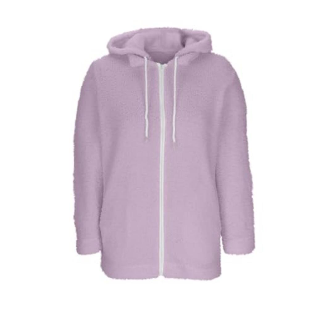 Women's Fashion Casual Fleece Zip-Up Hoodie, Warm Jacket With Pockets