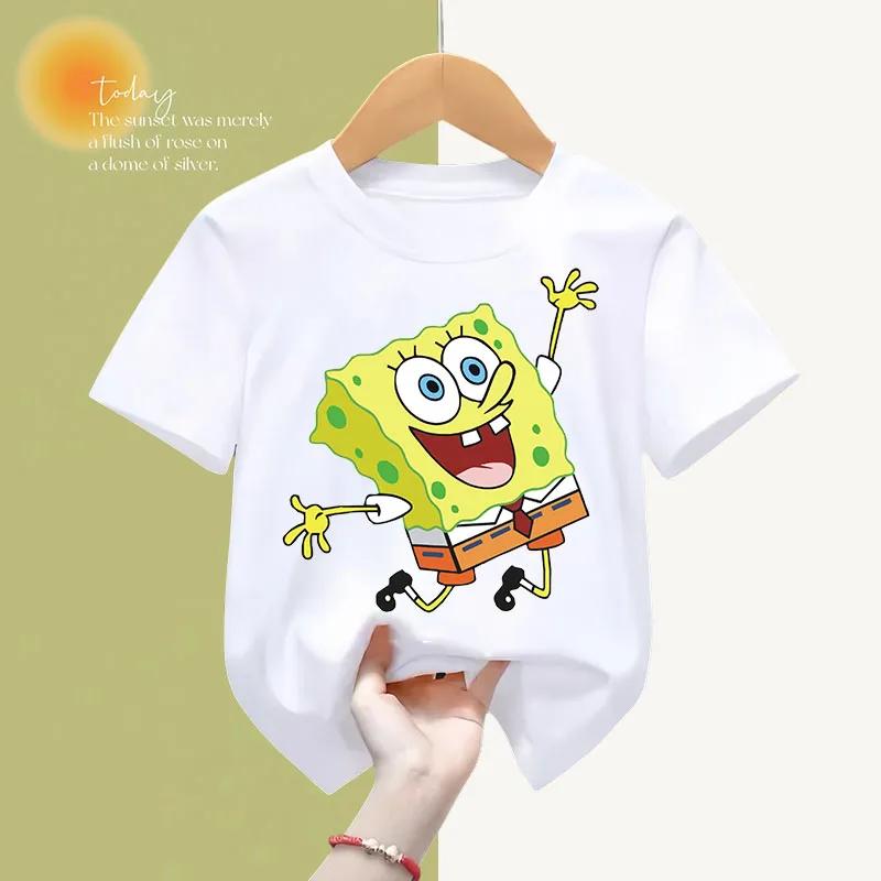 Spongebob Fashion Summer Cotton T-shirt Kids Clothing Cartoon Short-sleeved Sweatshirt Boys Girls Top Kawaii