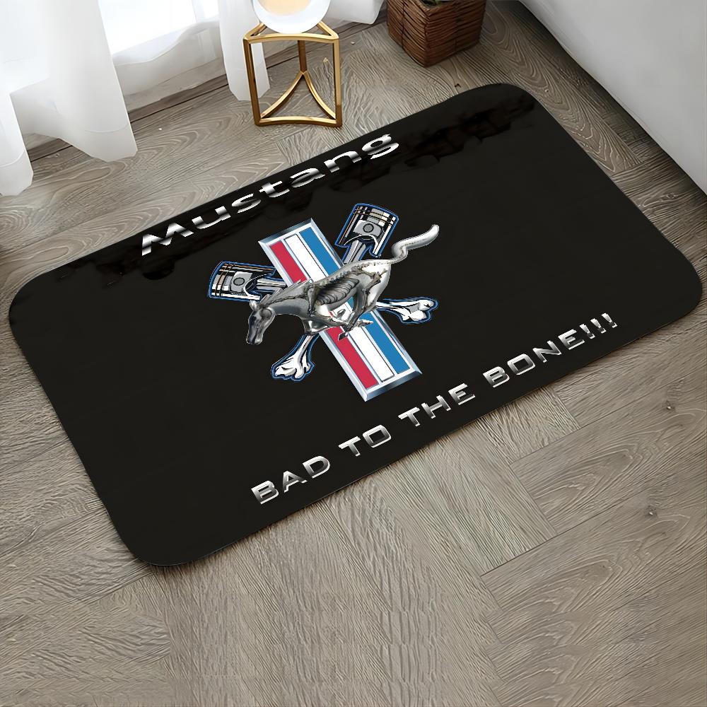 M-Mustang Auto Logo Aufgedruckte Fußmatte Haus Schlafzimmer Küche Rutschfeste Bodenteppich, Saugfähige Schmutzabweisende Fußmatten