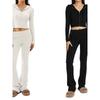 European and American New Knitted Hood Set Women Clothes Fashion Sexy High Waist Long Sleeve Trousers Two-piece Set
