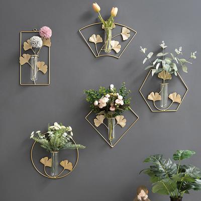1 maceta/jarrón hexagonal/redondo/en forma de abanico para pared, soporte de hierro con tubo de ensayo, estantes modernos geométricos de estilo bohemio para plantas de interior y de oficina.