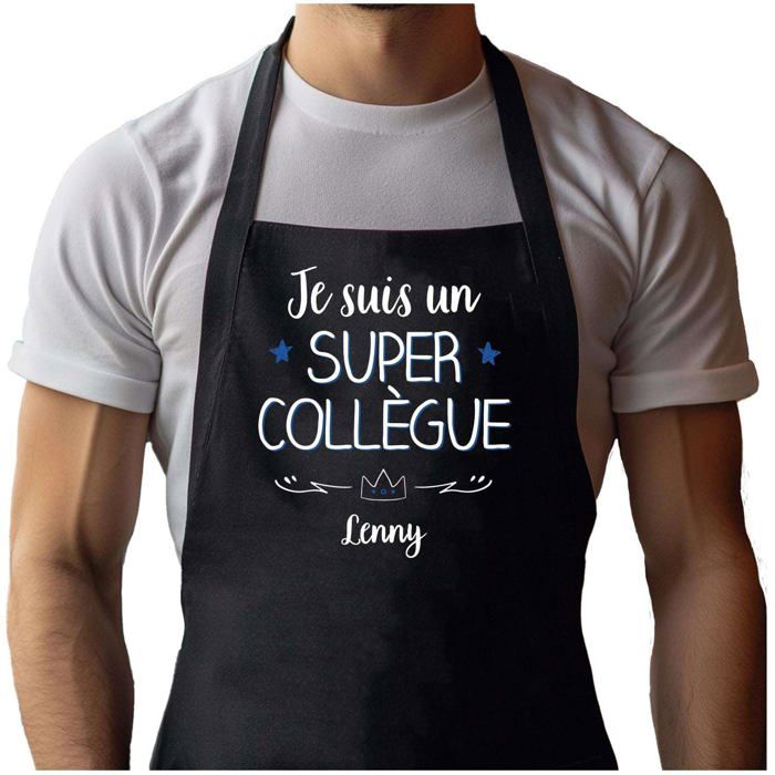 Tablier de cuisine - Lenny Super Collègue - Noir - Coton résistant - Impression bretonne