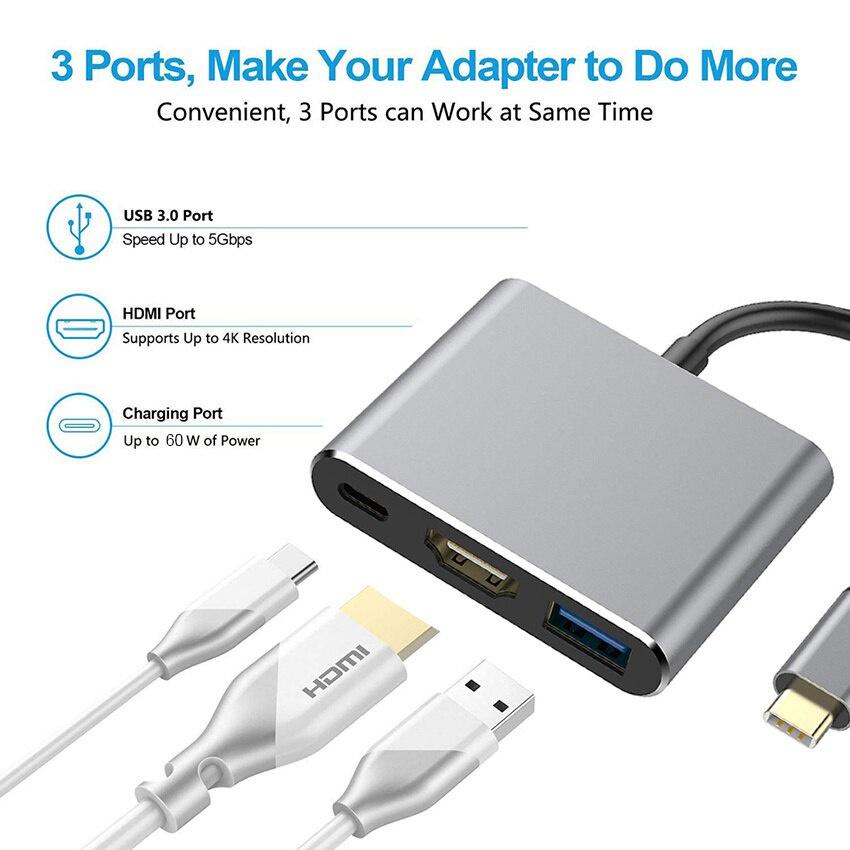 USB C HUB 3 in 1 Typ C 3.0 zu HDMI-kompatible Dockingstation PD Fast Charge 4K HDMI Adapter Splitter für Mac Book Phone Computer
