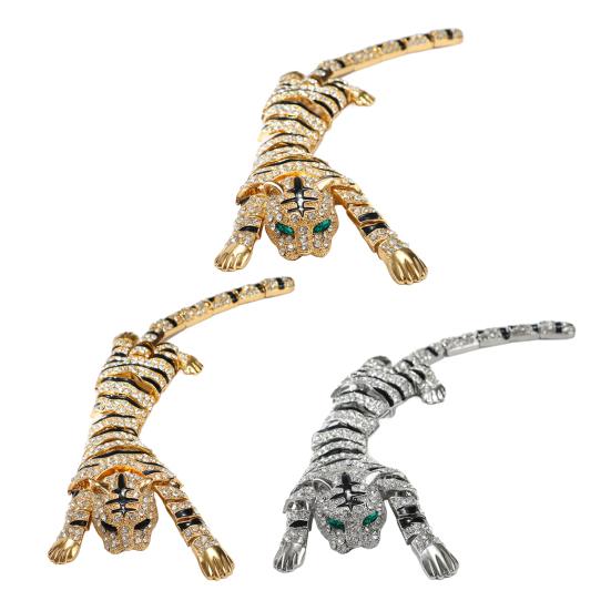 Yousheng Brooch Pin Shiny Rhinestones Inlaid Tiger Shape Badge Rust-Resistant Lightweight Bendable Tiger Brooch Fashion Accessories