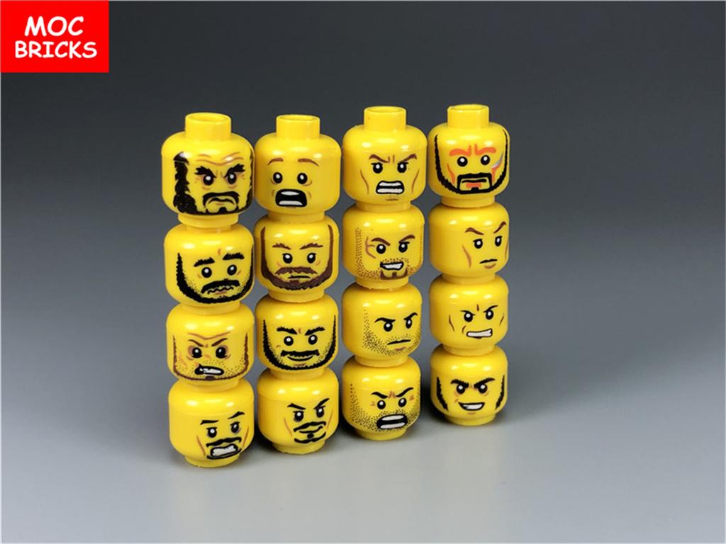 Set  MOC Bricks Boys and Girls Cute Beard Face Expression Figure Head Educational Building Blocks Toys For Kids Gift