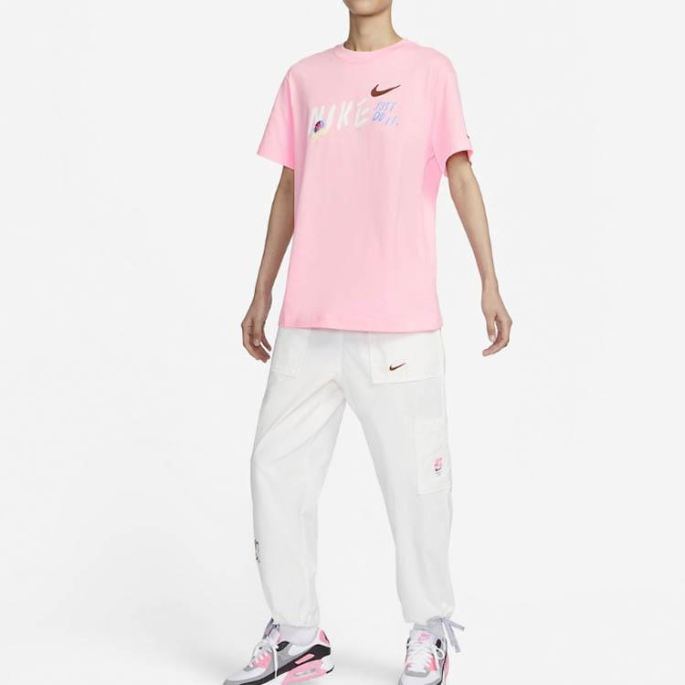 New Nike Sportswear Drop Shoulder Sleeve T Shirt Women's Medium Soft Pink FJ7714-690