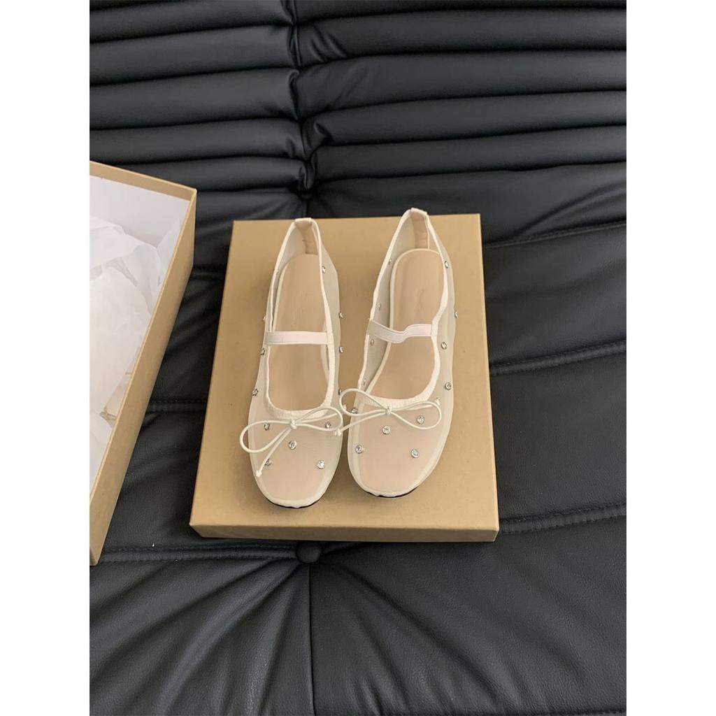 Summer Mesh Shoes Women's Breathable Shoes Korean Version Temperament Fairy Style Hollow Single Shoes Women's Flat Bottom One Pedal Mary Jane Shoes
